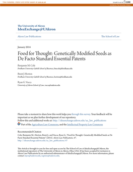 Genetically Modified Seeds As De Facto Standard Essential Patents" (2014)
