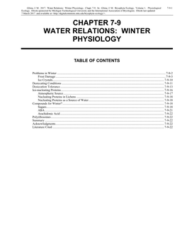 Water Relations: Winter Physiology