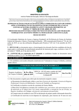 8, 9 E 10 De E a Estação De Metrô Ceilândia Sul – Das 9 Às 19H Do Campus Ceilândia Julho De 2019 Ceilândia/DF