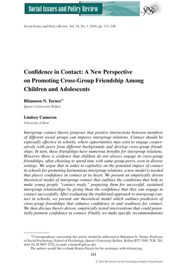 Confidence in Contact: a New Perspective on Promoting Cross‐Group Friendship Among Children and Adolescents