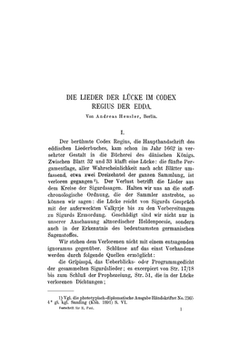 DIE LIEDER DER LÜCKE IM CODEX REGIUS DER EDDA. Von Andreas Heusler, Berlin