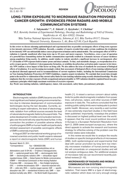 Long-Term Exposure to Microwave Radiation Provokes Cancer Growth: Evidences from Radars and Mobile Communication Systems I