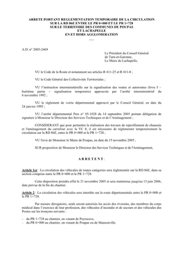 Rd 86E Entre Le Pr 0+000 Et Le Pr 1+728 Sur Le Territoire Des Communes De Poupas Et Lachapelle En Et Hors Agglomeration ___