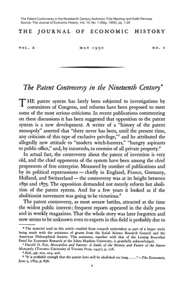 The Patent Controversy in the Nineteenth Century