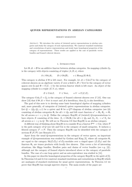 QUIVER REPRESENTATIONS in ABELIAN CATEGORIES 1. Introduction Let Φ: A→B Be an Additive Functor Between Abelian Categories. It