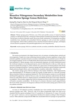 Bioactive Nitrogenous Secondary Metabolites from the Marine Sponge Genus Haliclona