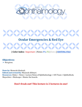 Ocular Emergencies & Red