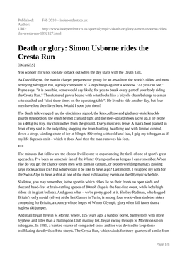 Death Or Glory: Simon Usborne Rides the Cresta Run [IMAGES] You Wonder If It's Not Too Late to Back out When the Day Starts with the Death Talk