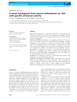 A Novel Red Pigment from Marine Arthrobacter Sp. G20 with Specific Anticancer Activity