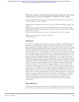 Machine Learning Using Intrinsic Genomic Signatures for Rapid Classification of Novel Pathogens: COVID-19 Case Study