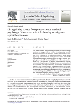Distinguishing Science from Pseudoscience in School Psychology: Science and Scientiﬁc Thinking As Safeguards Against Human Error