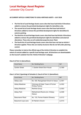 Local Heritage Asset Register (July 2018)