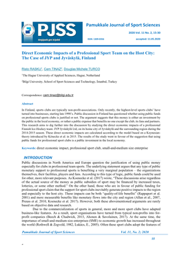 Direct Economic Impacts of a Professional Sport Team on the Host City: the Case of JYP and Jyväskylä, Finland