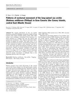 Patterns of Nocturnal Movement of the Long-Spined Sea Urchin Diadema Antillarum (Philippi) in Gran Canaria (The Canary Islands, Central East Atlantic Ocean)