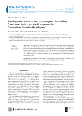 ACTA ENTOMOLOGICA 58(1): 167–175 MUSEI NATIONALIS PRAGAE Doi: 10.2478/Aemnp-2018-0014