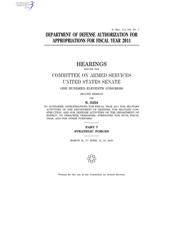 Department of Defense Authorization for Appropriations for Fiscal Year 2011