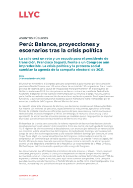 Perú: Balance, Proyecciones Y Escenarios Tras La Crisis Política