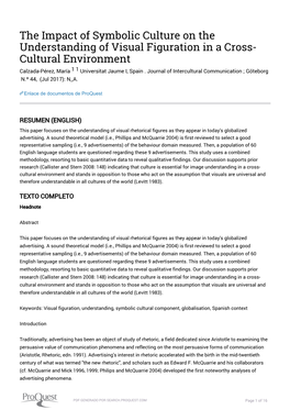 The Impact of Symbolic Culture on the Understanding of Visual Figuration in a Cross- Cultural Environment Calzada-Pérez, María 1 1 Universitat Jaume I, Spain