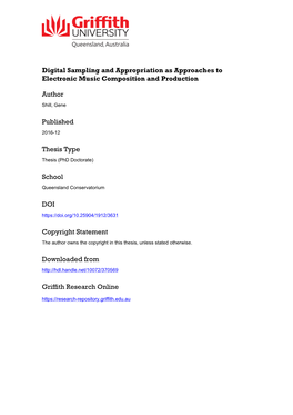 Digital Sampling and Appropriation As Approaches to Electronic Music Composition and Production Gene Shill