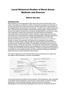 Local Historical Studies of Rural Areas: Methods and Sources