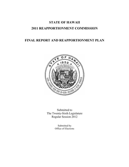 State of Hawaii 2011 Reapportionment Commission Final Report And