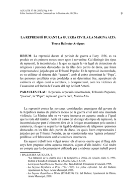 LA REPRESSIÓ DURANT LA GUERRA CIVIL a LA MARINA ALTA Teresa Ballester Artigues