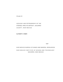 Geology and Petrography of the Stendel Perlite Deposit, Socorro