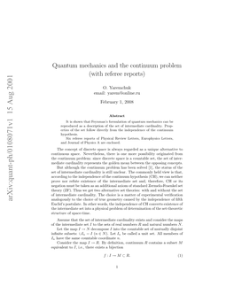 Quantum Mechanics and the Continuum Problem (With Referee