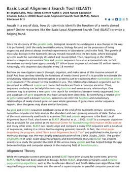 Basic Local Alignment Search Tool (BLAST) By: Ingrid Lobo, Ph.D