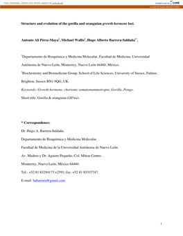 Structure and Evolution of the Gorilla and Orangutan Growth Hormone Loci