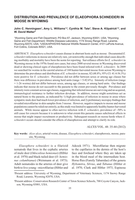 Distribution and Prevalence of Elaeophora Schneideri in Moose in Wyoming