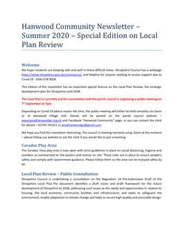 Hanwood Community Newsletter – Summer 2020 – Special Edition on Local Plan Review