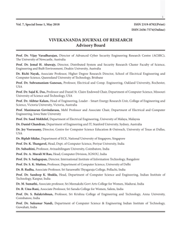 VIVEKANANDA JOURNAL of RESEARCH Advisory Board