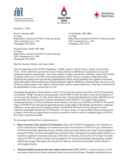 Joint Letter to the Biden Harris Transition COVID-19 Advisory