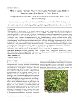 Morphological Features, Phytochemical, and Pharmacological Study of Leucas Aspera (Lamiaceae): a Brief Review