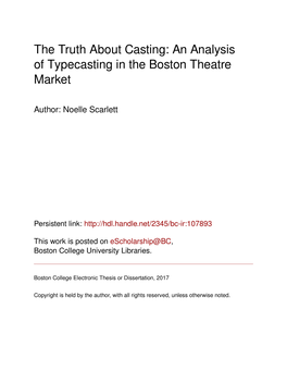 The Truth About Casting: an Analysis of Typecasting in the Boston Theatre Market