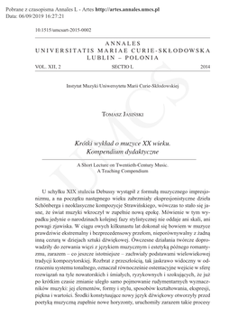 Krótki Wykład O Muzyce XX Wieku. Kompendium Dydaktyczne