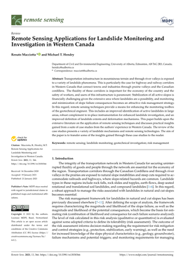 Remote Sensing Applications for Landslide Monitoring and Investigation in Western Canada