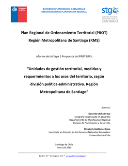Plan Regional De Ordenamiento Territorial (PROT) Región Metropolitana De Santiago (RMS)