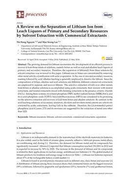 A Review on the Separation of Lithium Ion from Leach Liquors of Primary and Secondary Resources by Solvent Extraction with Commercial Extractants