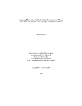 Analyzing Mathematics High School State Examinations in Albania in the 1970S and 2006-2015: Two Decades, Two Historical Periods