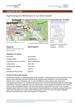 Kupferbergwerk Wilhelmine E Von Sommerkahl