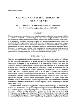 Category Specific Semantic Impairments