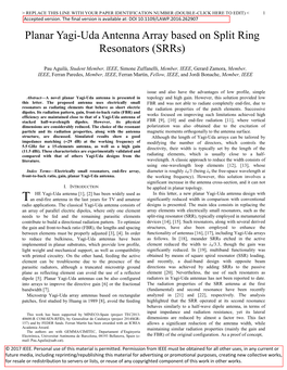 Planar Yagi-Uda Antenna Array Based on Split Ring Resonators (Srrs)