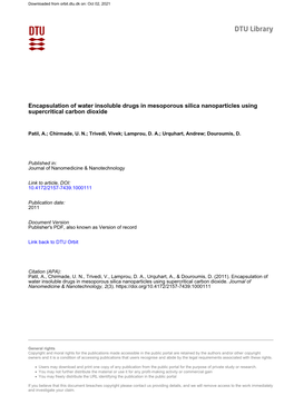 Encapsulation of Water Insoluble Drugs in Mesoporous Silica Nanoparticles Using Supercritical Carbon Dioxide