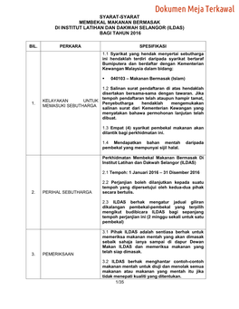 Syarat-Syarat Membekal Makanan Bermasak Di Institut Latihan Dan Dakwah Selangor (Ildas) Bagi Tahun 2016