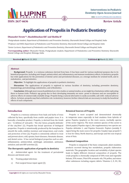 Application of Propolis in Pediatric Dentistry