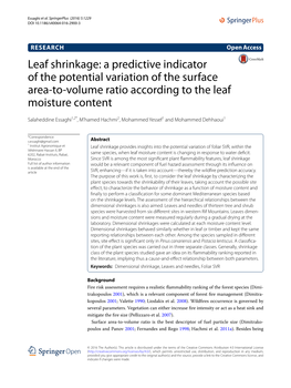 Leaf Shrinkage: a Predictive Indicator of the Potential Variation of the Surface Area‑To‑Volume Ratio According to the Leaf Moisture Content