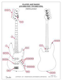 Player Jazz Bass® (014-9902-Xxx / 014-9903-Xxx) Parts Layout 9 8 7