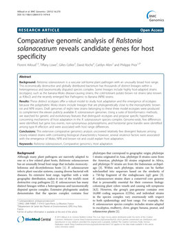 Comparative Genomic Analysis of Ralstonia Solanacearum